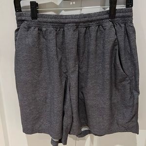 lululemon men’s shorts.  Grey heathered pacebreaker. Size Large